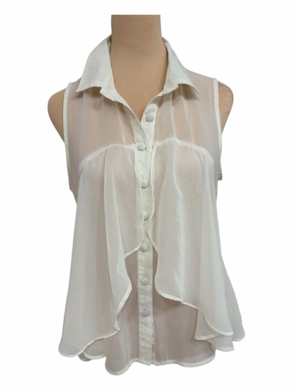 Love on a Hanger Sleeveless Sheer Button-Front Blouse in Creamy White